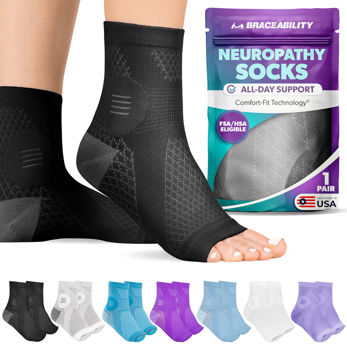 Neuropathy Socks | Compression Toeless Foot Pain Relief Sleeves for Diabetics and Peripheral Treatment (Pair)