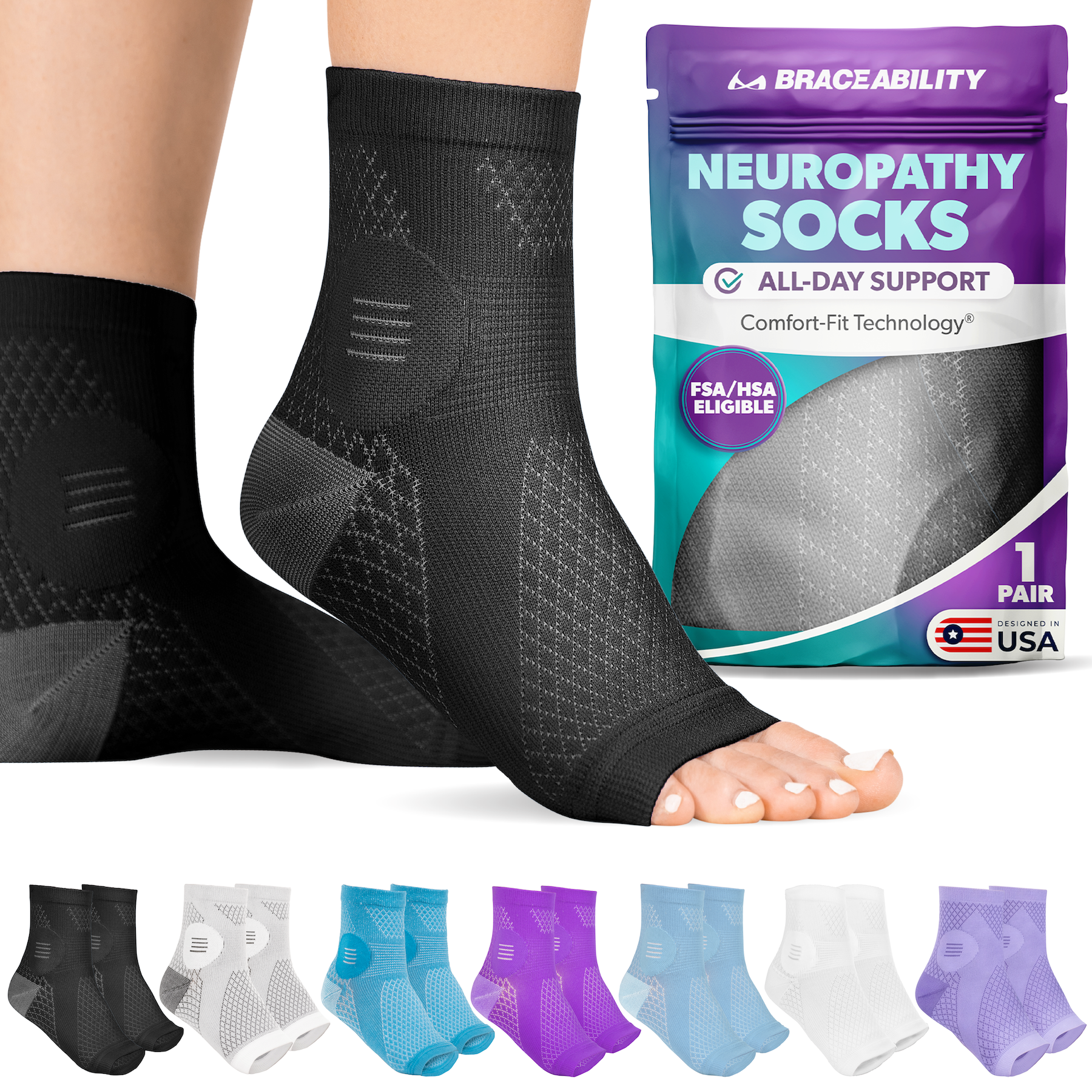 Neuropathy Socks | Compression Toeless Foot Pain Relief Sleeves for Diabetics and Peripheral Treatment (Pair)