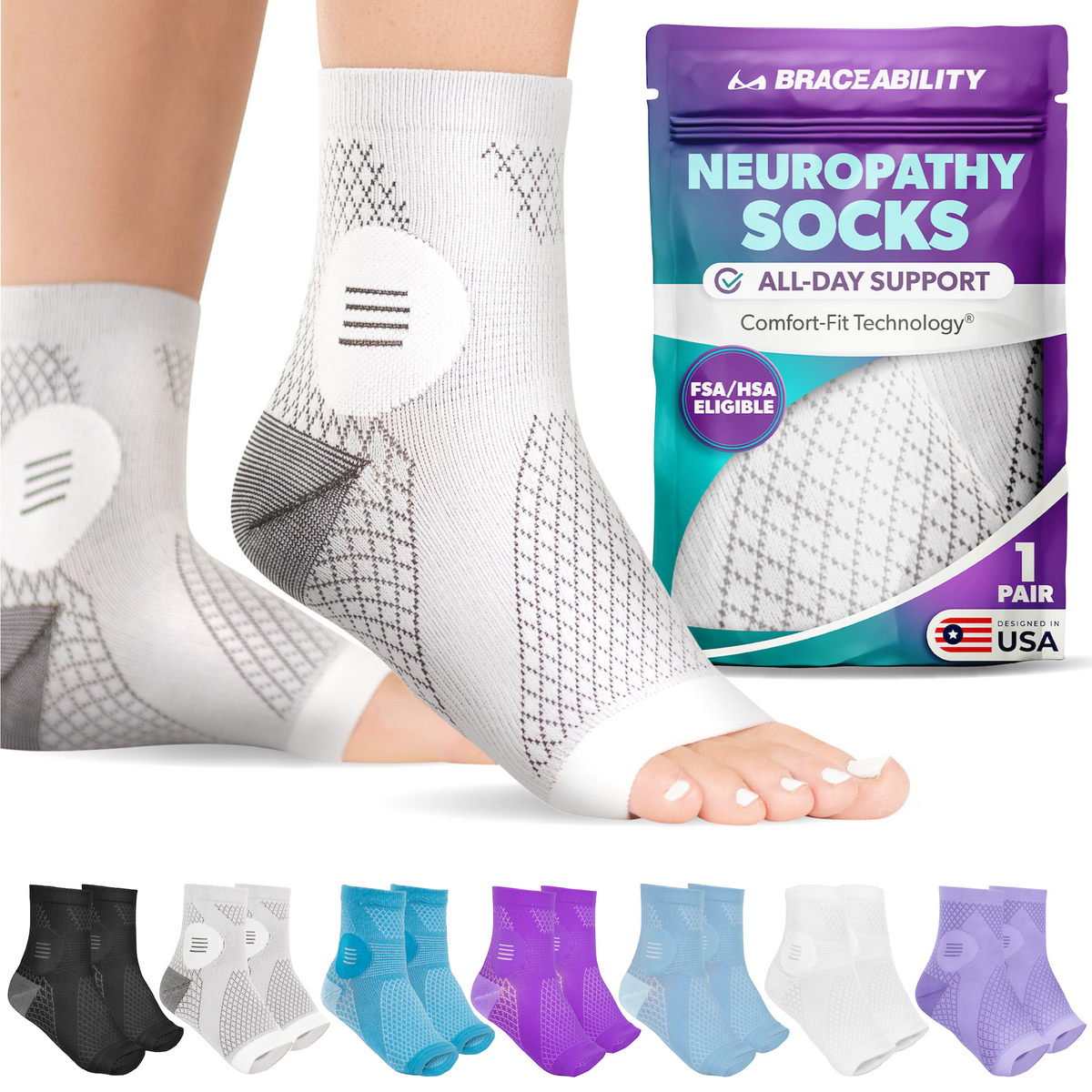 Neuropathy Socks | Compression Toeless Foot Pain Relief Sleeves for Diabetics and Peripheral Treatment (Pair)