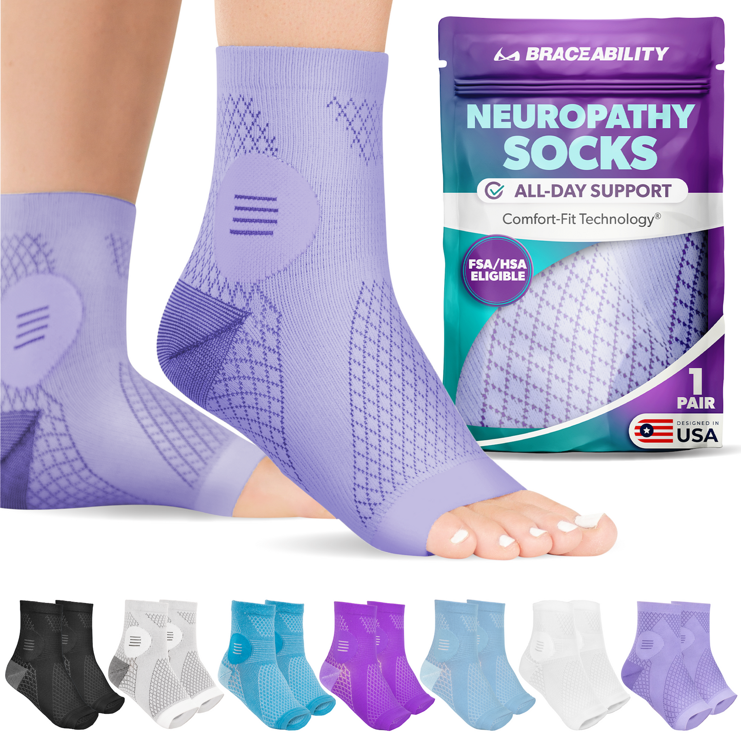 Neuropathy Socks | Compression Toeless Foot Pain Relief Sleeves for Diabetics and Peripheral Treatment (Pair)