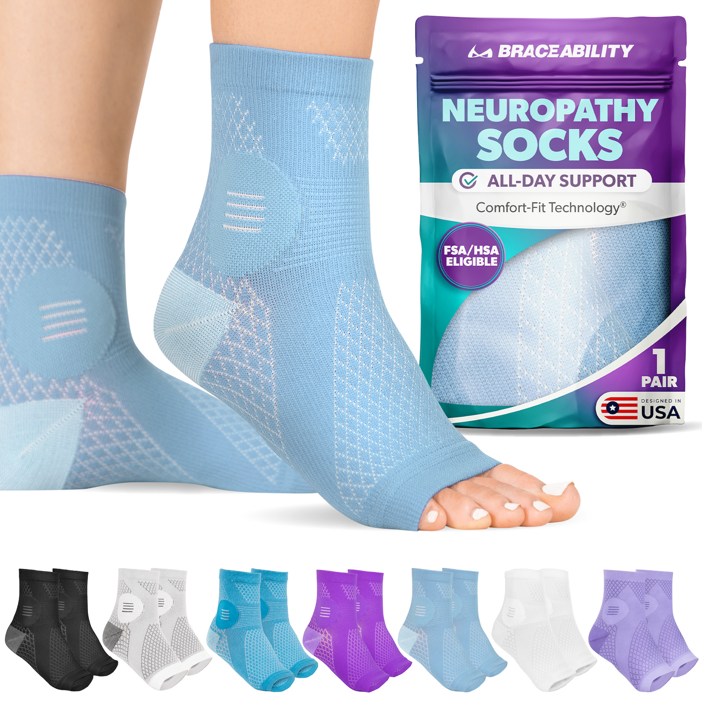Neuropathy Socks | Compression Toeless Foot Pain Relief Sleeves for Diabetics and Peripheral Treatment (Pair)