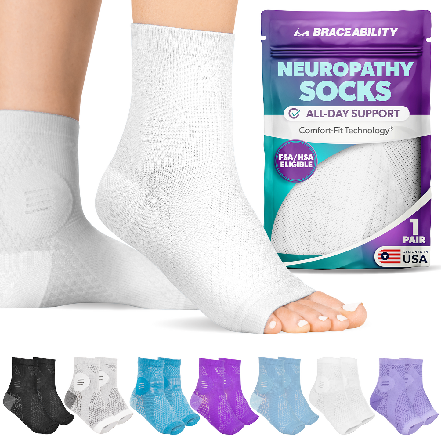 Neuropathy Socks | Compression Toeless Foot Pain Relief Sleeves for Diabetics and Peripheral Treatment (Pair)